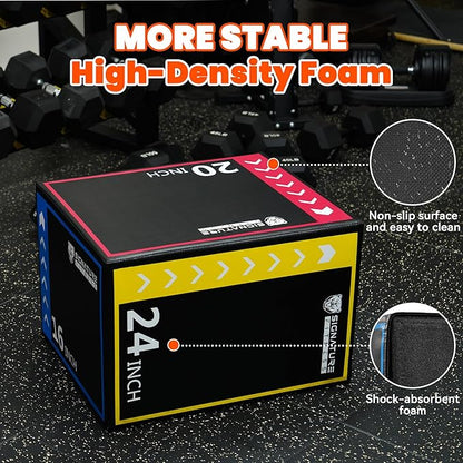 Fitvids 10LB Foam Plyo Jumping Exercise Box, 16”x20”x24” plyometric Workout box for Home Gym Workout, High Density Foam Core, Non-Slip Surface, Suitable for Box Jumps, Step-Up, Box Squat, Fitness Training, Multi-color