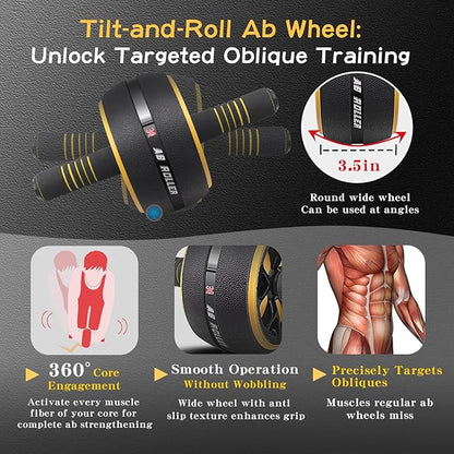 Ab Roller Wheel,Stable Wide Wheel For Beginner,Men,Women,Abs & Core Workout Equipment For Home Gym With Knee Pad,Abdominal Wheel For Full-Body Strength Training