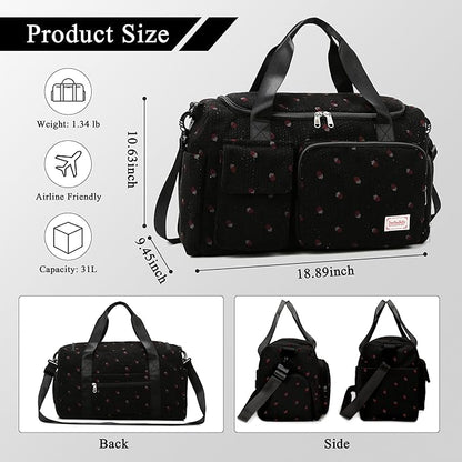 Small Gym Bags for Women, Travel Duffle Bag with Shoes Compartment, 4 in 1 Carry on Weekender Overnight Bag with Dry Wet Separated Pocket, Sport Gym Tote Bag for Yoga, Dance, Swimming, Workout, Ballet