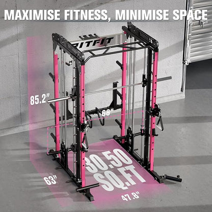 RitFit M1 Pro Smith Machine Package, All-in-One Power Cage with Weight Stack Set, Includes LAT Pulldown & Cable Crossover System for Home Gym