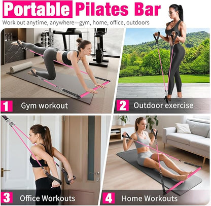 Pilates Bar Kit with Resistance Bands,Pilates Bar with Stackable Bands Workout Equipment for Legs,Hip,Waist and Arm,Exercise Fitness Equipment for Women & Men Home Gym Yoga Pilates
