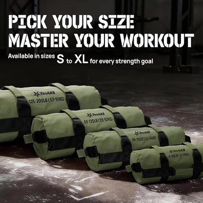 Yes4All Sandbags for Working Out, Adjustable Sand Bags for Weight Training with Handles, Multiple Colors & Sizes 5-200lbs