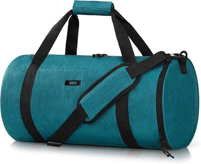 MIER Gym Bag Round Duffle Bag with Shoe Compartment & Wet Pocket, Lightweight Carry on Duffel for Men Women Workout Fitness Travel Sports, 24L, Dark Green