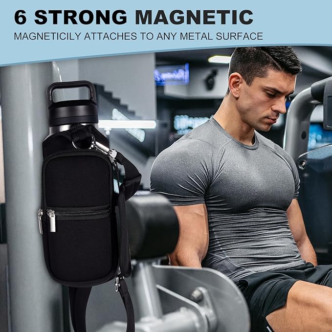 Magnetic Gym Bags for Men & Women with Adjustable Strap,Magnetic Bag Water Bottle Holder for Travel, Work,Sports,Water Bottle Sling Bag with Pocket (Black)