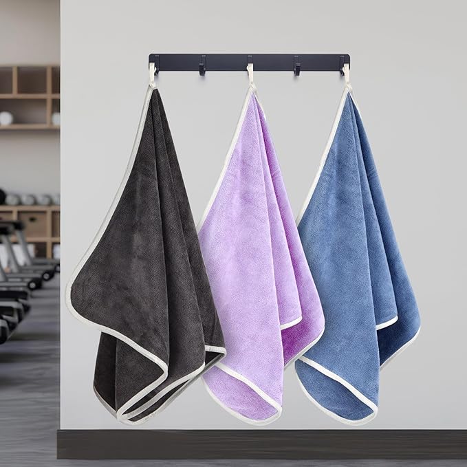 3 Pack Microfiber Gym Towels (14.2" x 30"), Super Soft, Quick Drying, Absorbent Towel for Fitness, Yoga, Swimming, Sports, Workout, Skin-Friendly for Women Men (Grey/Blue/Purple)