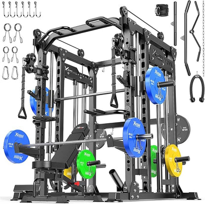 Multi-Purpose Squat Rack,Smith Machine Weight Rack Set with Cable Crossover System, Home Gym Power Racks, Power Racks and Packages