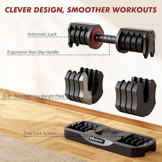 Adjustable Dumbbell Set, 22.5lb 5-in-1 Quick Adjust Dumbbell, Free Weights with Storage Tray for Home Gym, Full Body Workout Equipment for Men & Women