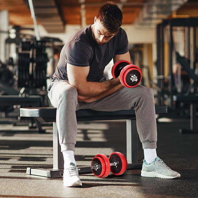 Soozier Adjustable Dumbbell Set, Convertible to Barbell Weight Set for Home Gym Women and Men Weight Lifting Training.