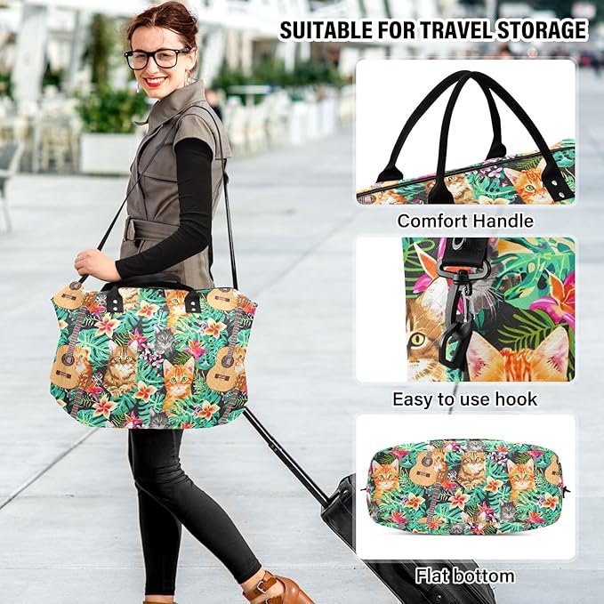 Weekender Bags Travel Duffel Gym Bag Carry on Overnight Tote Bag with Toiletry Bag for Airplane Travel Trip Gym Yoga (Hawaiian Orange Cat Tabby Face)