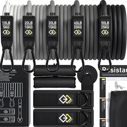 Resistance Bands Set - Premium Exercise Bands with Handles - Resistance Tubes for Men and Women - Professional Home Gym Fitness Equipment for Full Body Workout and Strength Training