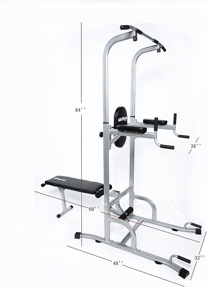 Ader Adjustable Muti-Function VKR Power Tower Chin/Dip machine, Ab Station Pull up Station w/Sit Up Bench for Home Fitness
