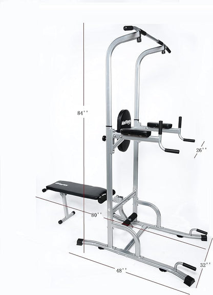 Ader Adjustable Muti-Function VKR Power Tower Chin/Dip machine, Ab Station Pull up Station w/Sit Up Bench for Home Fitness