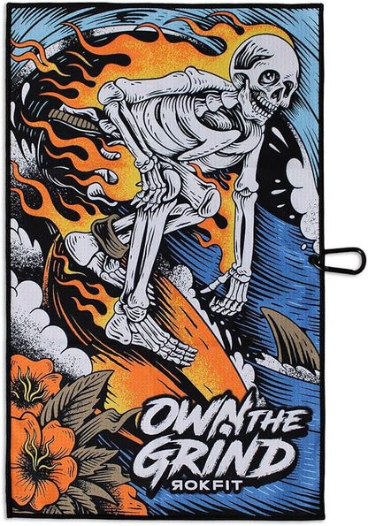 RokFit Gym & Golf Towel – Multi-Use, Quick-Dry, Durable Utility Towel with Bold Graphic and Carabiner Clip (Own The Grind)