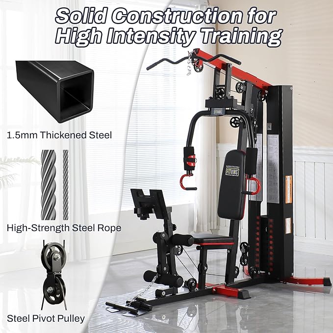 Fitvids Multifunctional Home Gym Equipment with 160 lbs Weight Stack, Full Body Workout Weight Machine, Strength Training Exercise Equipment with Pulley System & Leg Press, All-in-One Workout Station