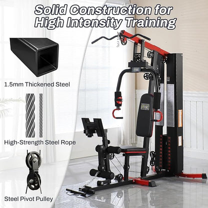 Fitvids Multifunctional Home Gym Equipment with 160 lbs Weight Stack, Full Body Workout Weight Machine, Strength Training Exercise Equipment with Pulley System & Leg Press, All-in-One Workout Station