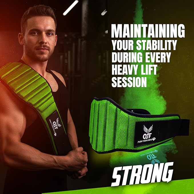 QTF Fitness Neoprene Weight Lifting Belt - Adjustable 6" Gym Support for Stability & Lumbar Support - Sweat Resistant Weightlifting Belt for Men & Women for Squats, Deadlifts & Bench Presses