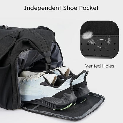Gym Bag for Men with 2 Upgraded Bottle Holders Convertible Duffle Bag and Gym Backpack Waterproof Sports Bags with Shoes Compartment and Wet Pocket - Black