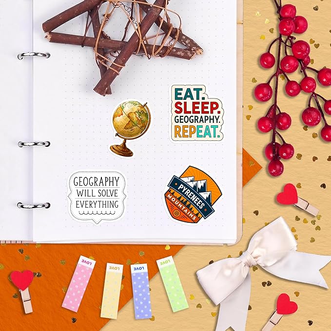 100Pcs Geography Stickers for Water Bottle, Laptop, Geography Gifts - Map, Globe, Social Studies Stickers Gifts - Gift for Women & Men