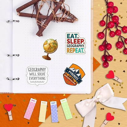 100Pcs Geography Stickers for Water Bottle, Laptop, Geography Gifts - Map, Globe, Social Studies Stickers Gifts - Gift for Women & Men