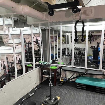 Luwint Ceiling Mount Gym Pulley System Stand, LAT Pulldown Squat Rack Attachments for DIY Home Gym Garage, 16”Hole Spacing (Bracket with Pre-installed Pulleys Only)