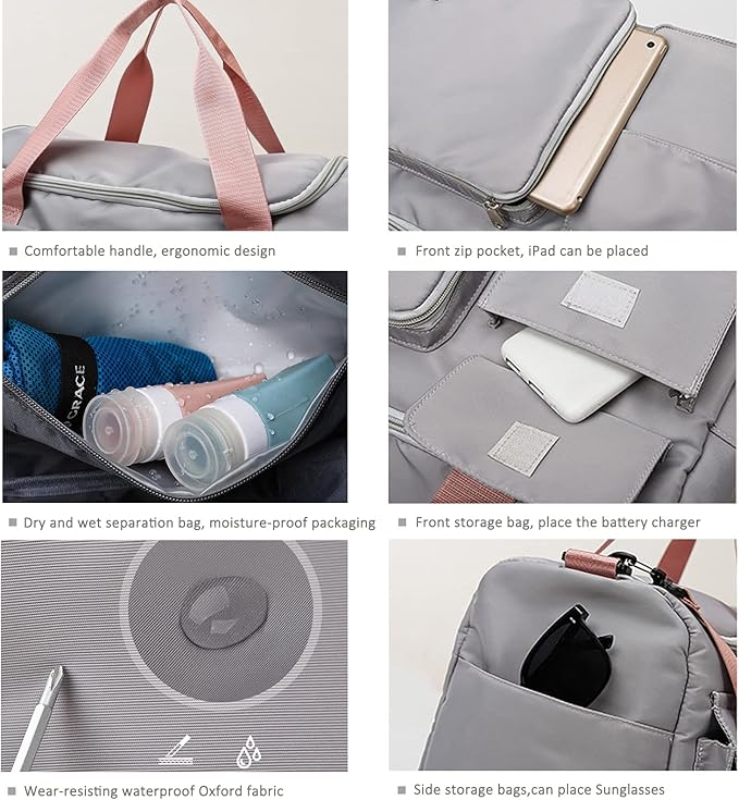 Travel Bag, Large Capacity Folding Travel Bag, Sports Gym Bag with Wet Pocket & Shoes Compartment, Foldable Travel Duffel Bag, Weekender Overnight Bag for Women and Man