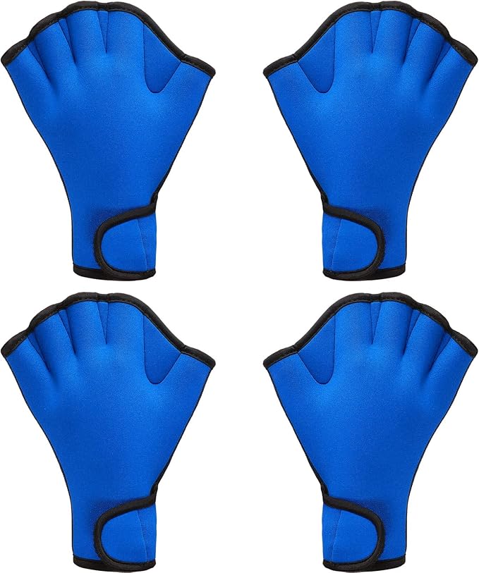 Sumind 2 Pairs Swimming Gloves Aquatic Training Gloves Neoprene Mittens Webbed Fitness Water Aerobics Resistance Training for Women Men Swimming Diving(Large,Blue)