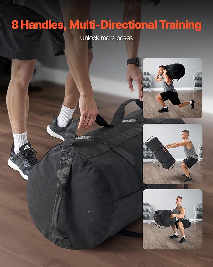 VEVOR Workout Sandbag, Heavy Duty Workout Power Bags with Handles, 125-200 lbs Adjustable Slam Bag for Fitness Strength Weight Training Cross-Training, Home Gym Exercise, Black (Unfilled)