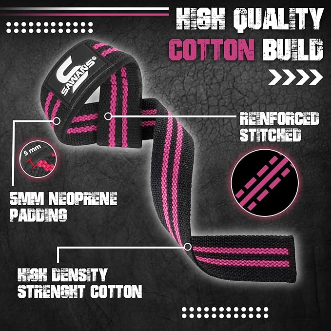 SAWANS Lifting Straps Weight Lifting Wrist Support Fitness Padded Gym Heavy Duty Anti Slip Hand Bar Grips Neoprene Bodybuilding Dumbbell Power Deadlift Barbells Workout Strength