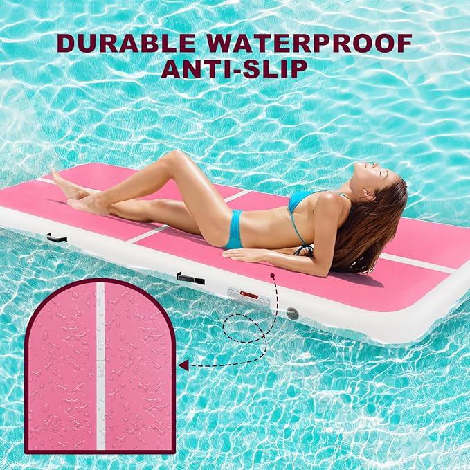 Inflatable Gymnastics Mat 10ft/13ft/16ft/20ft/ Air Tumbling Track Mats 4/8 inches Thick for Home Use/Training/Cheerleading/Yoga/Water with Pump