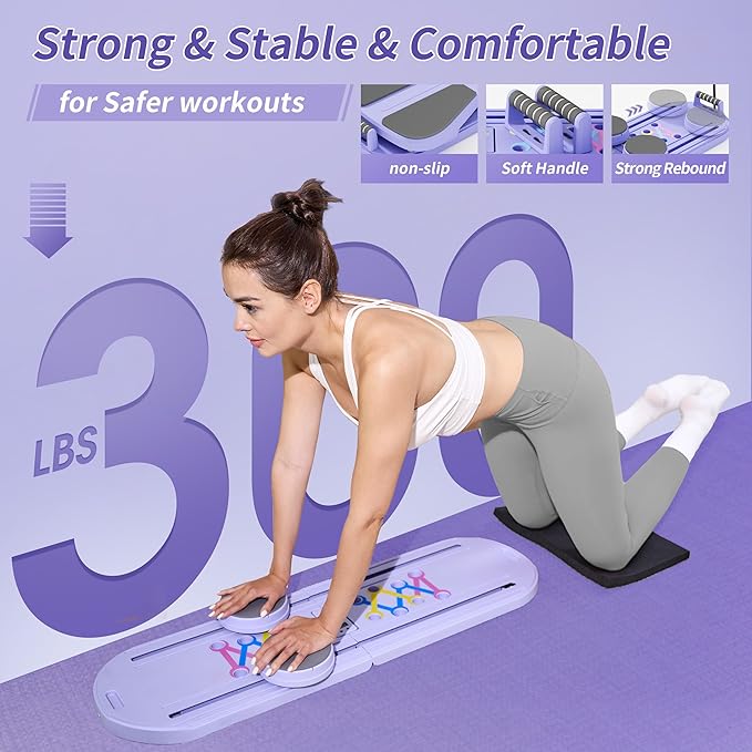 Pilates Board Reformer 15-in-1: Split & Foldable Design, Portable Home Gym with Digital Display, Resistance Bands, Balance Board for Women's Full Body & Core Training