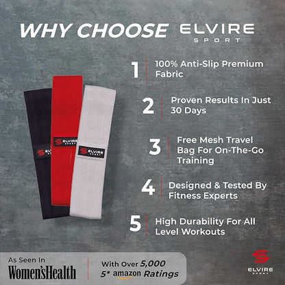 ELVIRE Fabric Resistance Bands for Working Out | Exercise Bands Resistance Bands Set of 3 | Booty Bands for Women Workout Bands Resistance Loops | Leg Bands for Working Out Glute Bands, Squat Bands