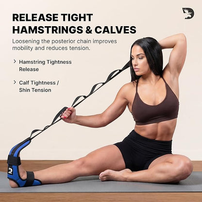 DMoose Fitness Foot & Calf Stretcher with Adjustable Padded Stretching Strap for Plantar Fasciitis, Hamstring, Heel Spurs and Achilles Tendonitis Relief - Yoga Leg Stretch Strap for Flexibility