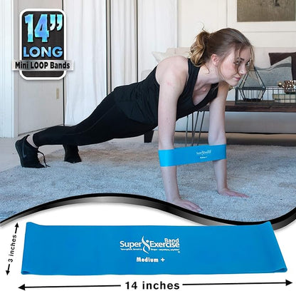 USA 14" x 3" Extra Long Latex Free Mini Loop Bands in 3, 5, 10 Pack Sets. 10 Strengths for Resistance Training, Stretching, Yoga, Toning. Plus an Exclusive iPhone App and E-Book.