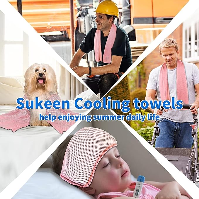 Sukeen 4 Pack Cooling Towel (40"x12") for Sweat, Quick-Drying Cooling Neck Wraps, Soft Breathable Cooling Towels for Neck and Face, Chilly Gym Towels for Sport, Camping, Hiking