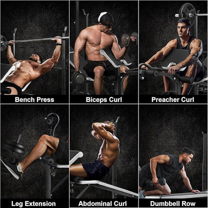 Edostory Olympic adjustable Weight Bench Set, Workout Equipment for Home Workouts, Bench Press with Preacher Curl, Leg Developer, Home Gym Full Body Workout