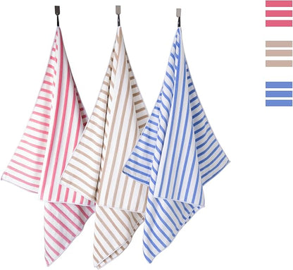 JML Microfiber Beach Towels Cabana Stripe, 2 Pack, 30" x 60", Quick Drying Bath Towel Set for Adult, Absorbent, Use for Travel, Sport, Swimming, Pool, Yoga, Camping, Micro Fiber StripeBlue