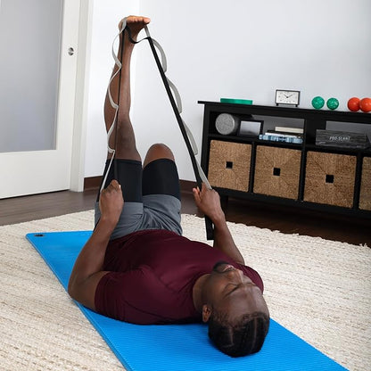 OPTP Stretch Out Strap Pro with Stretching Exercise Book, 11 Loop Stretching Strap for Yoga and Pilates, Physical Therapy Strap for Leg and Knee Recovery. Made in the USA