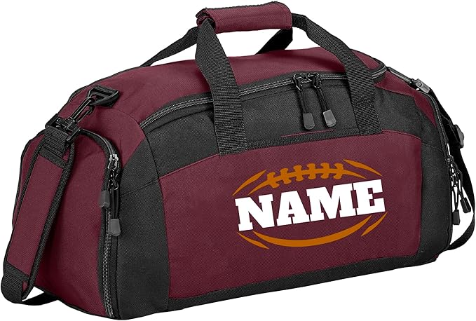 Personalized Sports Duffle Bag with Shoe Compartment (Football, Maroon)