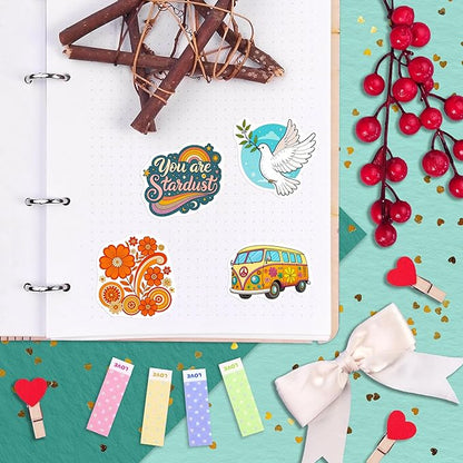 100Pcs Hippie Stickers for Phones, Water Bottles, Groovy Stickers Bulk for Laptop, for Water Bottle - Hippie Gifts, Party Supplies & Decoration - Gift for Women & Men