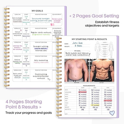 Fitness Workout Journal for Women & Men, A5(5.5" x 8.5") Workout Log Book Planner for Tracking, Progress, and Achieving Your Wellness Goals-Lavender