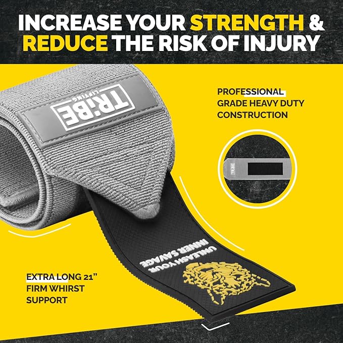 Tribe Lifting Heavy Duty Wrist Wraps & Lifting Straps for Weightlifting - Wrist Straps for Weightlifting Men with Silicone Grip & Padding - Gym Wrist Wraps and Lifting Straps