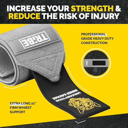 Tribe Lifting Heavy Duty Wrist Wraps & Lifting Straps for Weightlifting - Wrist Straps for Weightlifting Men with Silicone Grip & Padding - Gym Wrist Wraps and Lifting Straps