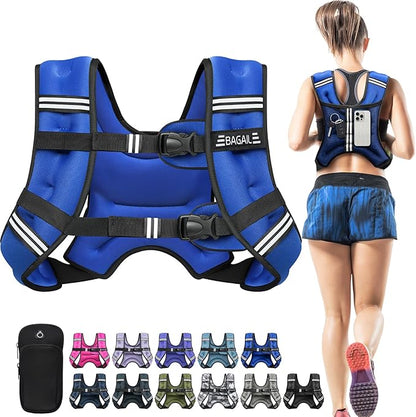 BAGAIL Comfort-Fit Weighted Vest for Woman, Even Weight Distribution, Faster Weight Loss, No-Chafe or Bounce for Walking & Running with Detachable Phone Pouch & Reflective Stripes (Available 5-30lbs)
