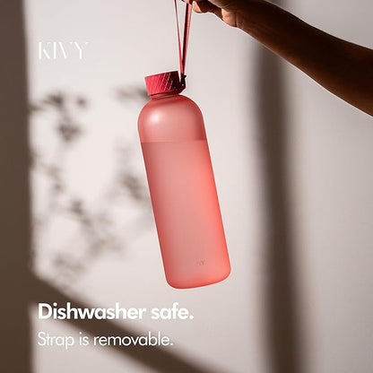 KIVY Large Water Bottle 50oz [Lightweight & Shatterproof] Fits Backpack & Cupholder for Travel, Sports, School - Extra large water bottle no straw - 1.5 Liter water bottles - 50oz Water bottle Red