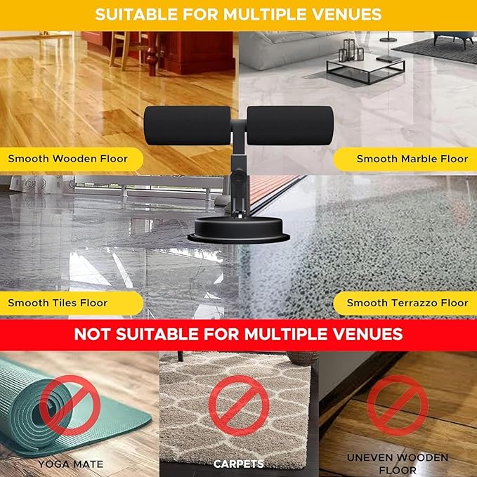Sit-Up Bar with Strong Suction Base & Padded Foam Handle | Adjustable Height Core Trainer for Abs, Sit-ups, Push-Ups & Leg Workouts | Portable Home Gym Equipment for Men & Women