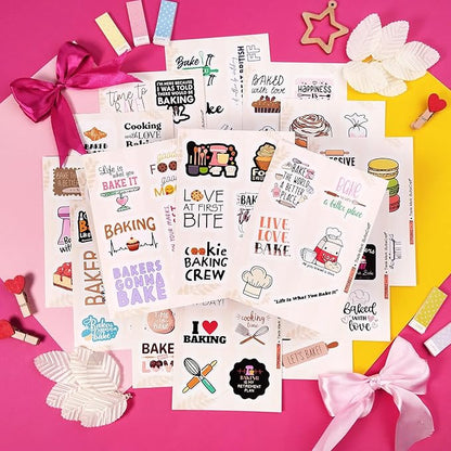 BulbaCraft 100Pcs Baking Stickers Funny, Bakery Stickers for Water Bottles - Baking Laptop Decals, Bakery Themed Party Decorations, Gifts for Women & Men