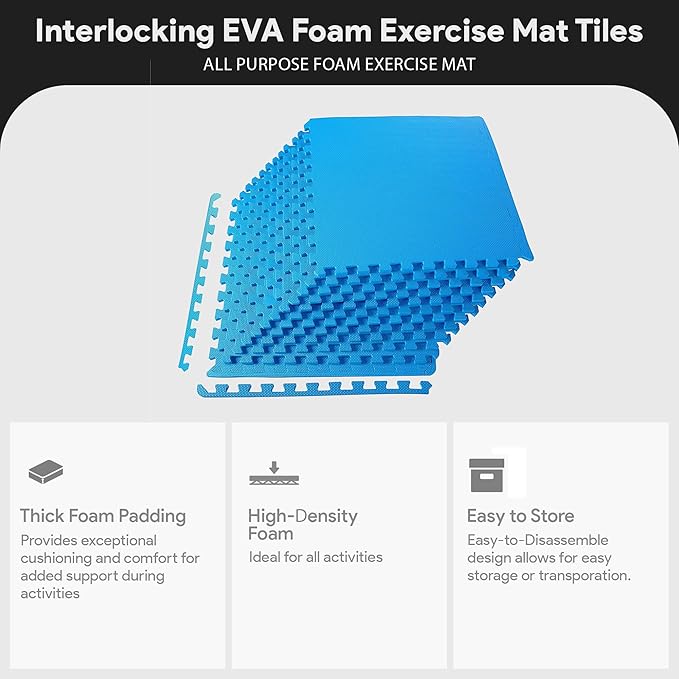 BalanceFrom Puzzle Exercise Mat 1/2" Thick, EVA Interlocking Foam Floor Tiles for Home Gym, Mat for Home Workout Equipment, Floor Padding for Kids, Multiple Sizes and Colors