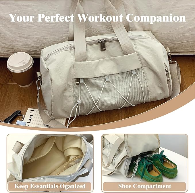 Small Gym Bag for Women, Travel Duffle Bag Carry On Weekender Bag with Shoe Compartment Overnight Gym Tote Personal Item Bag for Men