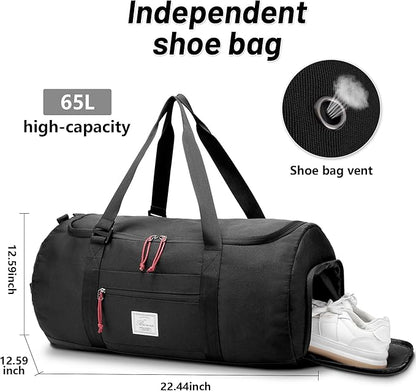 Travel Duffle Bag for Men 65L Large Size Traveling Duffel Bag Weekender Overnight with Shoes Compartment Multifunctional Sports Gym Bags (Black#1)