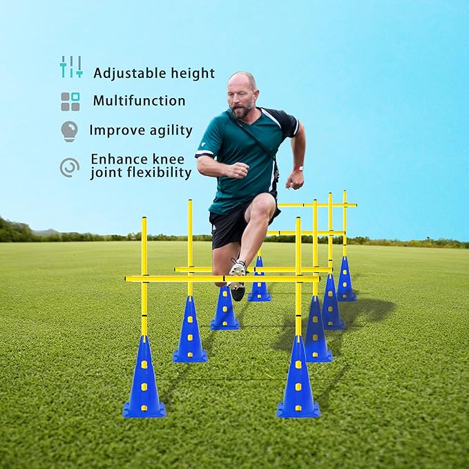 Agility Poles and Hurdles Set Detachable Speed Training Poles Set 8 Training Cones and 12 Agility Poles